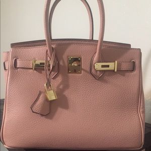 Ainifeel 30cm Nude Pink Leather Top Handle Tote
